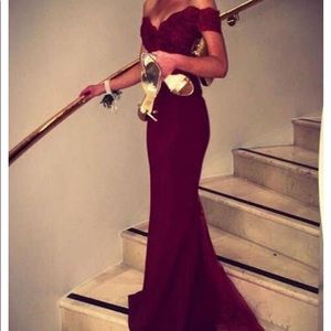 Off the Shoulder Burgundy Prom Dress